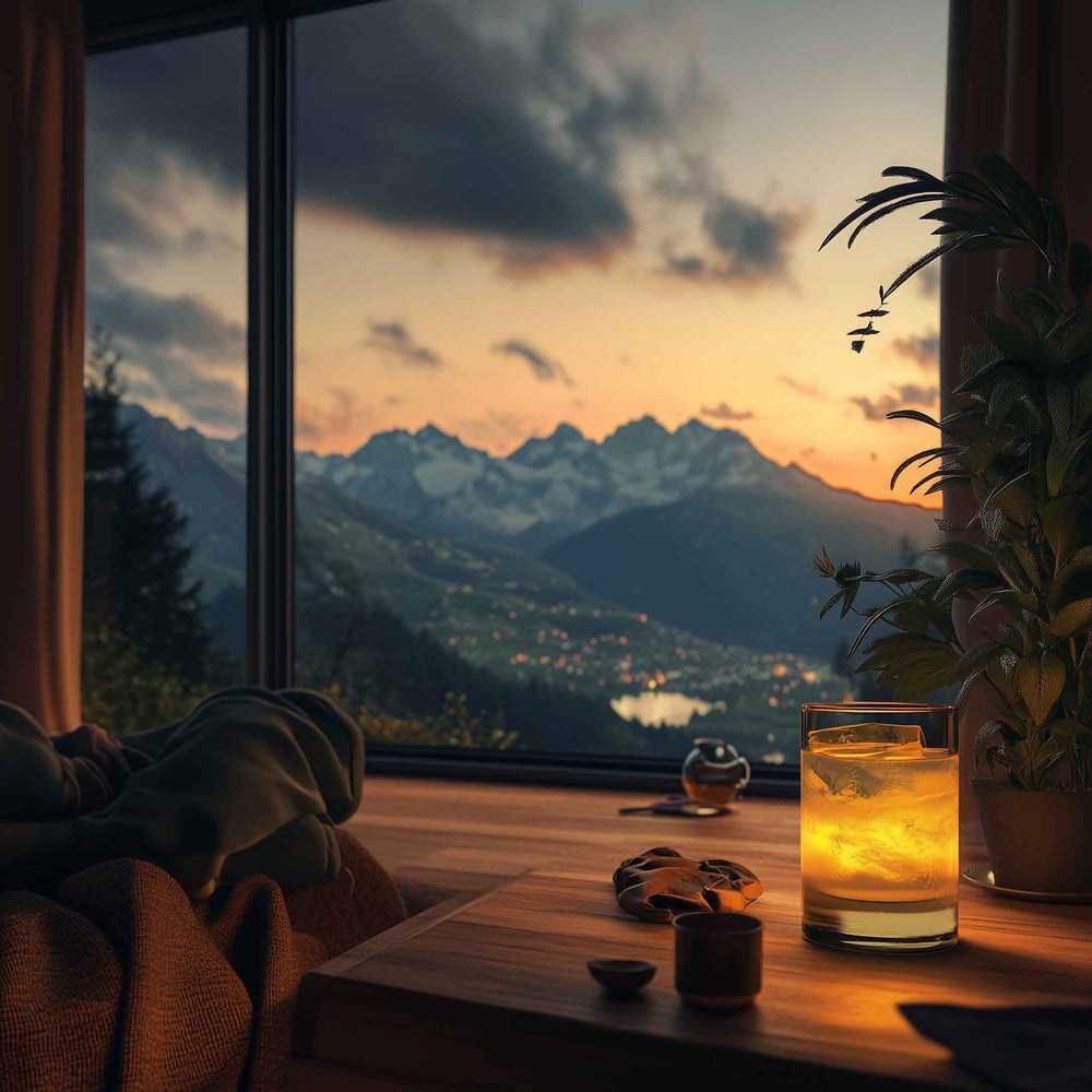 ZIRBE-Glas in Szene gesetzt – Erfrischung und Ruhe in einem Bild
